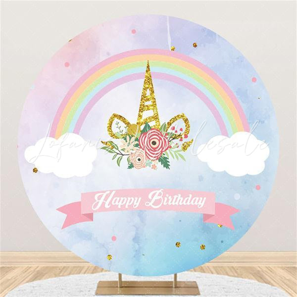 Lofaris Rainbow Floral Unicorn Circle Happy Birthday Backdrop