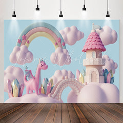 Lofaris Rainbow Pink Cloud Castle Birthday Backdrop For Girl