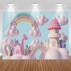 Lofaris Rainbow Pink Cloud Castle Birthday Backdrop For Girl