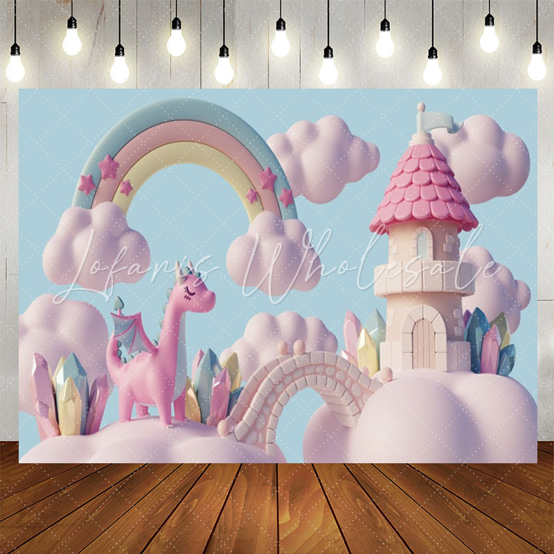 Lofaris Rainbow Pink Cloud Castle Birthday Backdrop For Girl