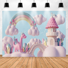Lofaris Rainbow Pink Cloud Castle Birthday Backdrop For Girl