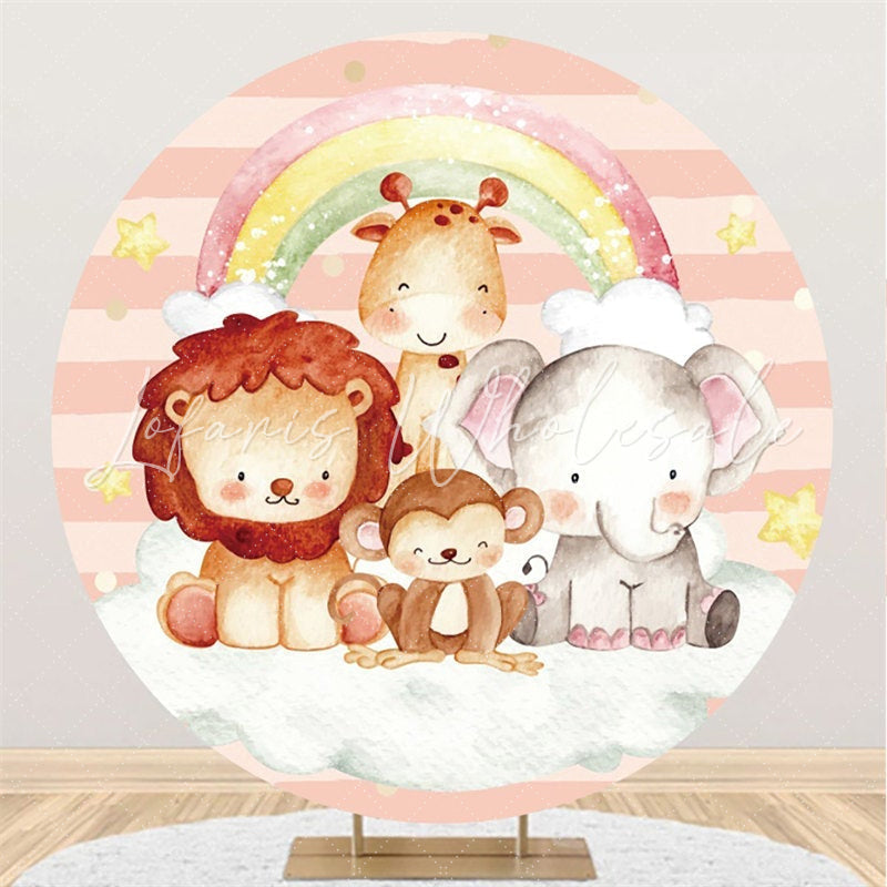 Lofaris Rainbow Safari Animals Round Birthday Party Backdrop
