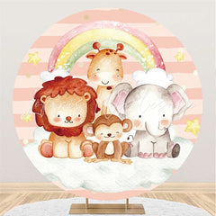 Lofaris Rainbow Safari Animals Round Birthday Party Backdrop