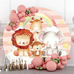 Lofaris Rainbow Safari Animals Round Birthday Party Backdrop