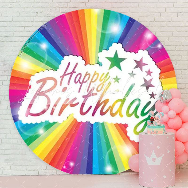 Lofaris Rainbow Star Happy Birthday Round Backdrop Cover