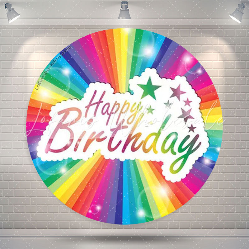 Lofaris Rainbow Star Happy Birthday Round Backdrop Cover