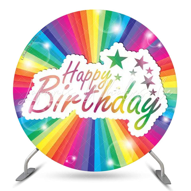Lofaris Rainbow Star Happy Birthday Round Backdrop Cover