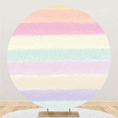 Lofaris Rainbow Stripe Round Happy Birthday Backdrop For Party