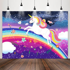 Lofaris Rainbow Unicorn Night Glitter Birthday Party Backdrop