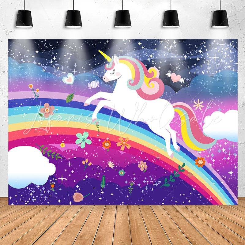 Lofaris Rainbow Unicorn Night Glitter Birthday Party Backdrop