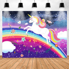 Lofaris Rainbow Unicorn Night Glitter Birthday Party Backdrop