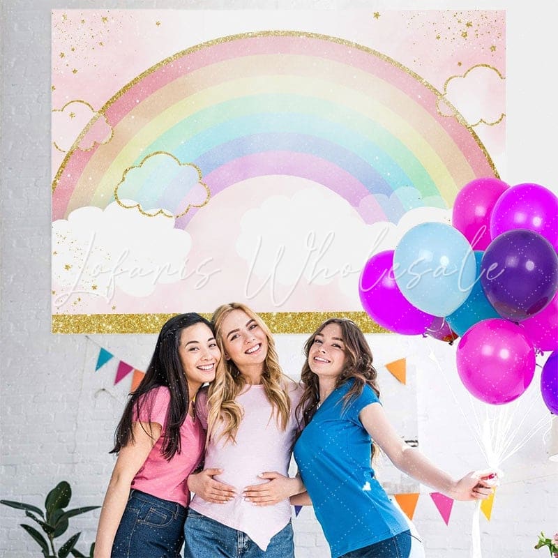 Lofaris Rainbow Watercolor Cloud Backdrop for Baby Shower
