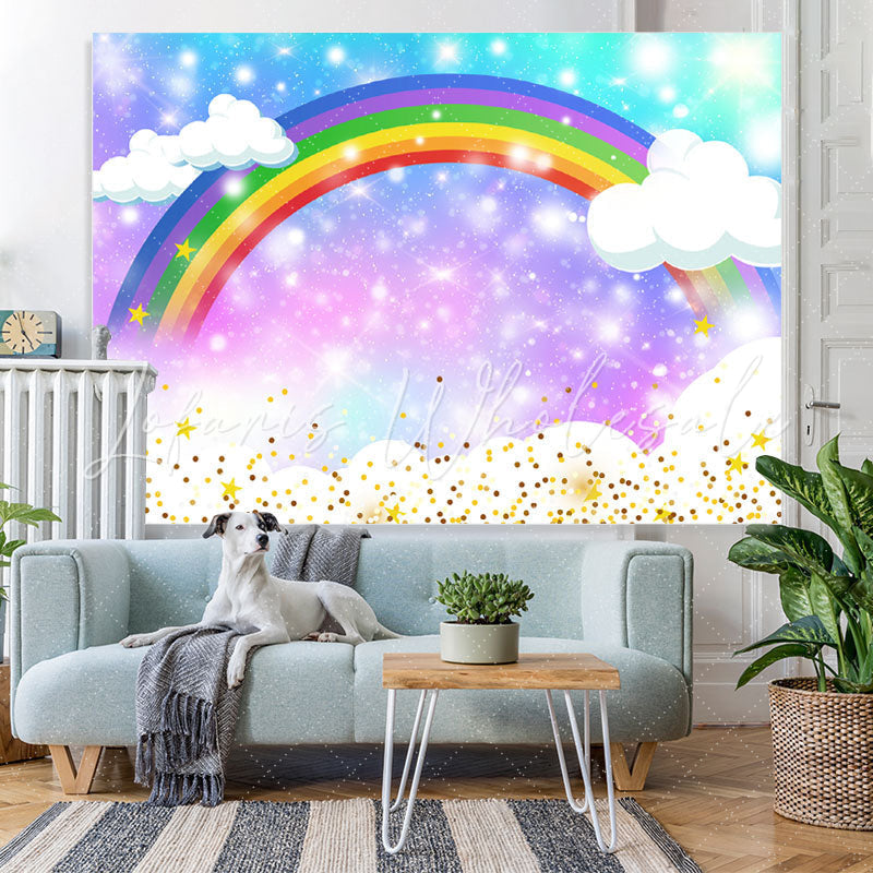 Lofaris Rainbow White Clouds Baby Shower Backdrop For Party