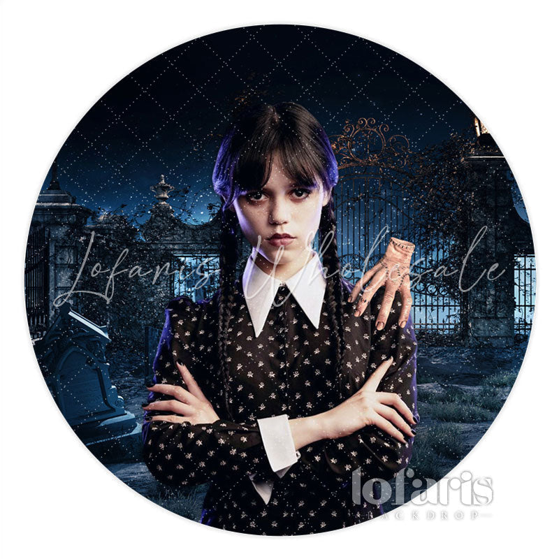 Lofaris Rainy Night House With A Girl Black Circle Backdrop