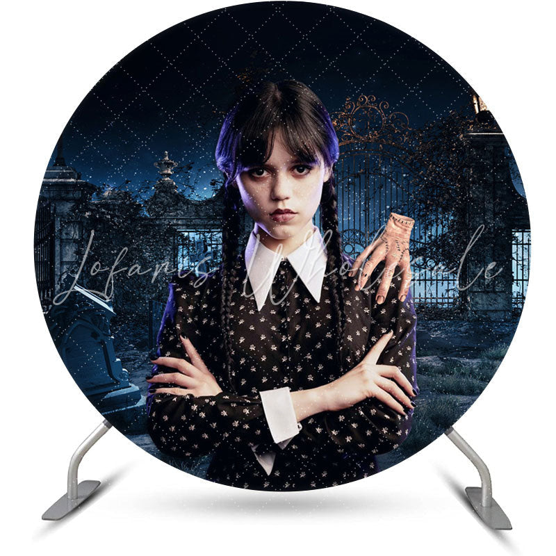 Lofaris Rainy Night House With A Girl Black Circle Backdrop