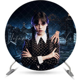 Lofaris Rainy Night House With A Girl Black Circle Backdrop