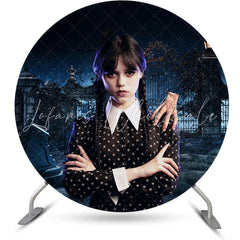 Lofaris Rainy Night House With A Girl Black Circle Backdrop