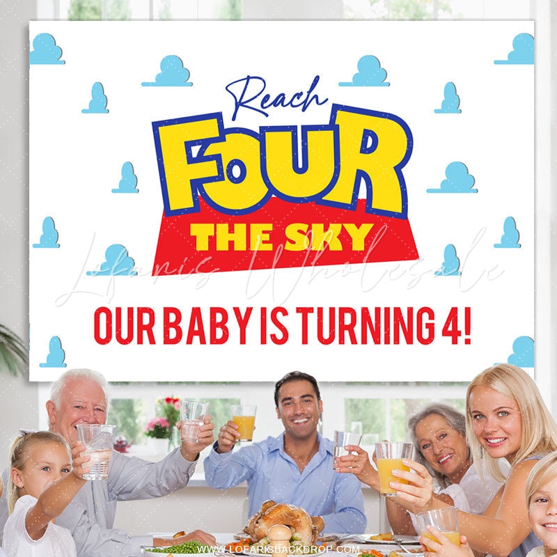 Lofaris Reach Four The Sky Simple Cute Happy Birthday Backdrop