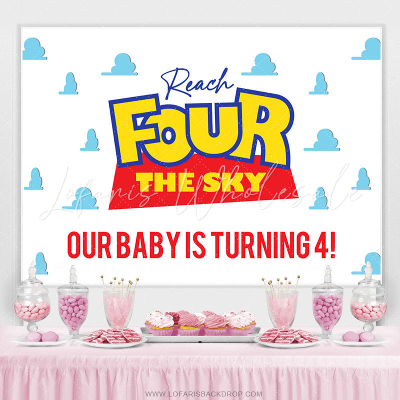 Lofaris Reach Four The Sky Simple Cute Happy Birthday Backdrop