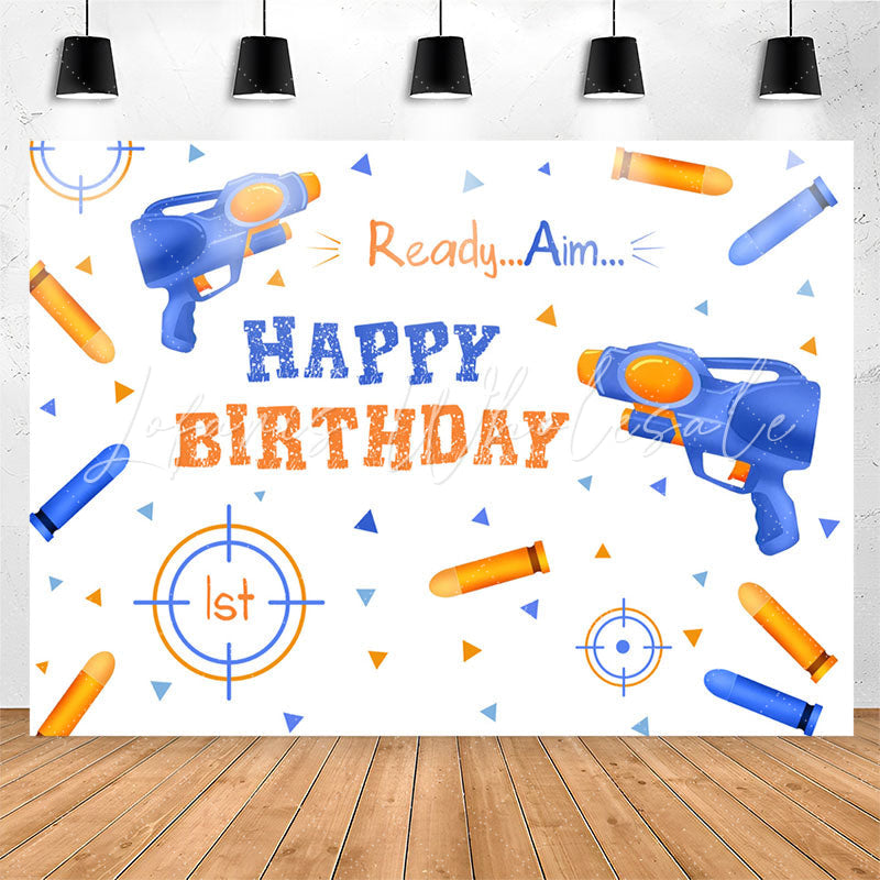 Lofaris Ready Aim Bottle Shot Boy Happy Birthday Backdrop