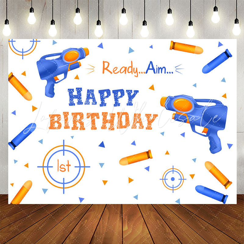 Lofaris Ready Aim Bottle Shot Boy Happy Birthday Backdrop