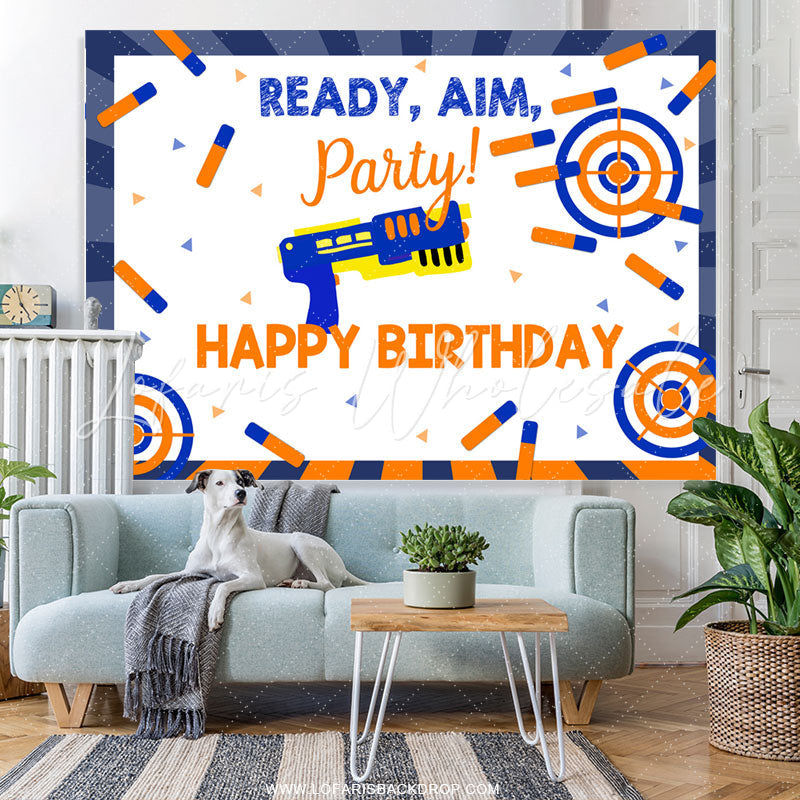 Lofaris Ready Aim Cartoon Pistol Themed Birthday Backdrop