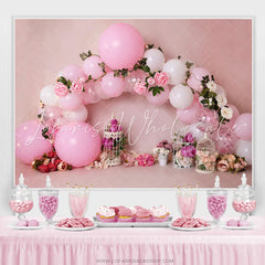 Lofaris Realistic Balloon Pink Flower Happy Birthday Backdrop