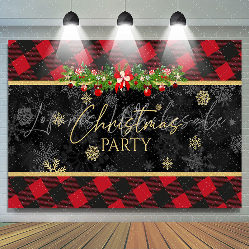 Lofaris Red And Black Gingham Snowflake Christmas Backdrop