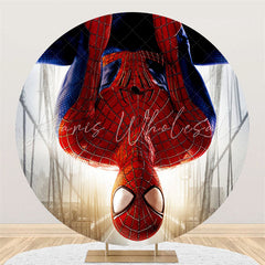 Lofaris Red And Blue Cartoon Hero Round Birthday Backdrops