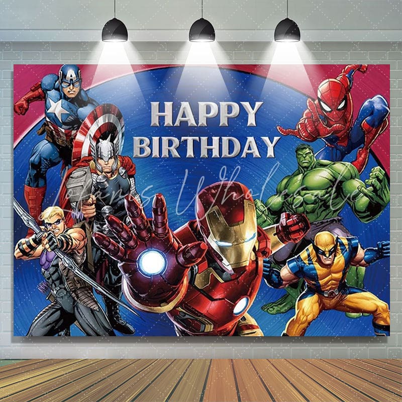 Lofaris Red And Blue Cartoon Super Hero Boys Birthday Backdrop
