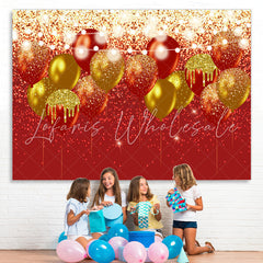 Lofaris Red And Gold Glitter Ballons Happy Birthday Backdrop