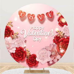 Lofaris Red And Pink Roses Round Valentines Party Backdrop