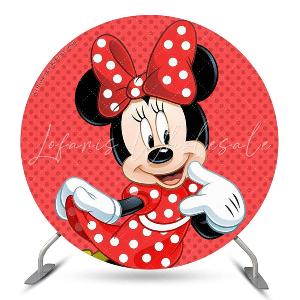 Lofaris Red And Pretty Minnie Themed Party Round Backdrop Kit