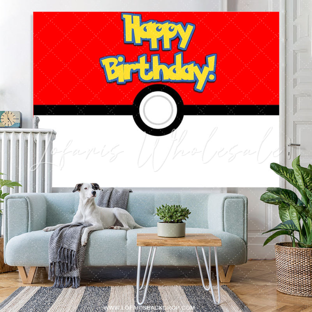 Lofaris Red And White Ball Game Cartoon Happy Birthday Backdrop