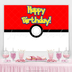 Lofaris Red And White Ball Game Cartoon Happy Birthday Backdrop
