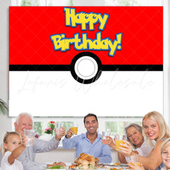 Lofaris Red And White Ball Game Cartoon Happy Birthday Backdrop