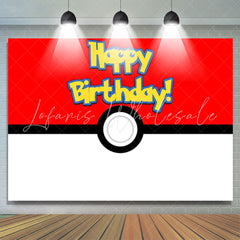 Lofaris Red And White Ball Game Cartoon Happy Birthday Backdrop