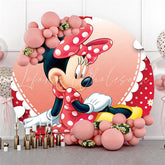 Lofaris Red And White Cartoon Mouse Round Birthday Backdrop