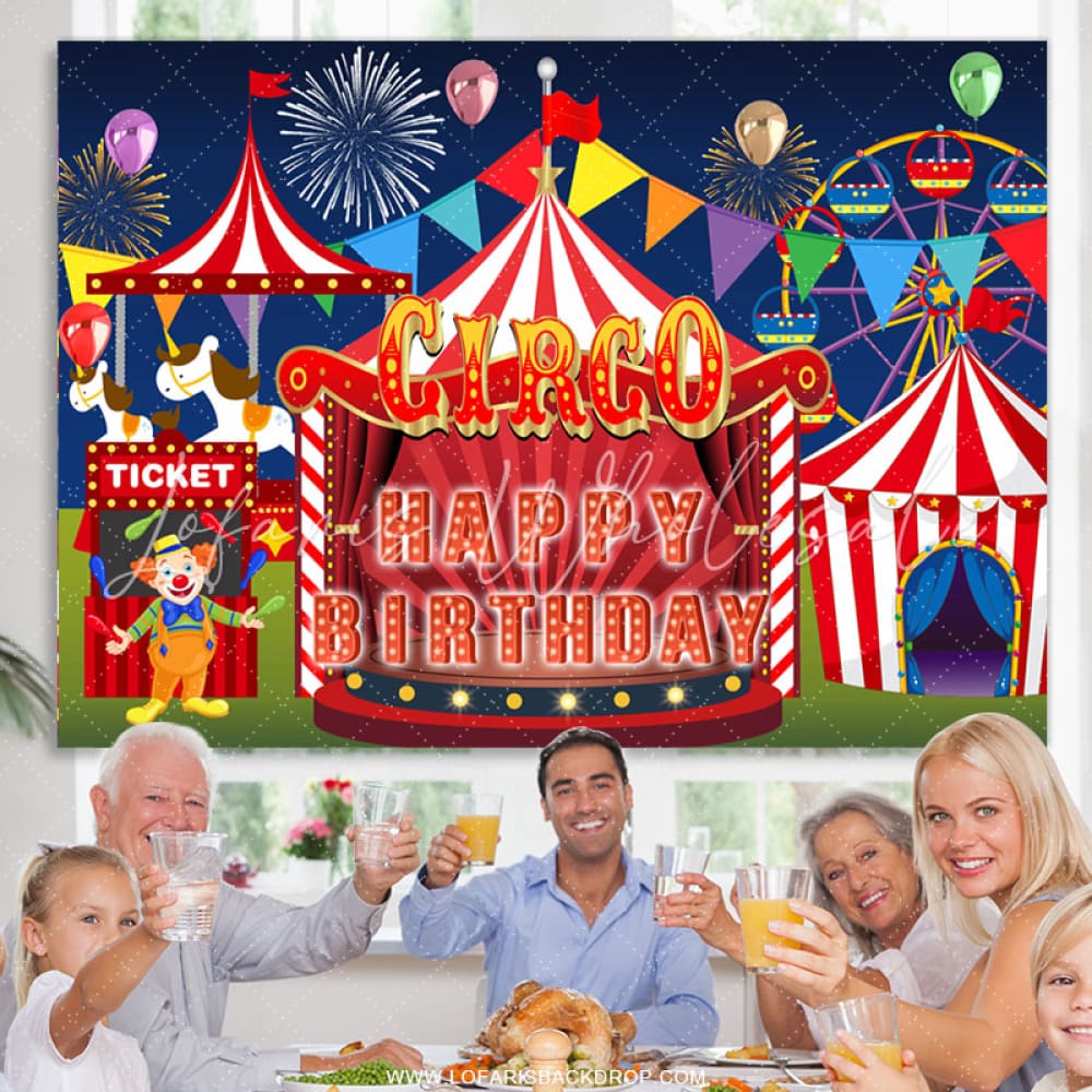 Lofaris Red And White Circo Happy Kids Birthday Party Backdrop