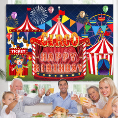 Lofaris Red And White Circo Happy Kids Birthday Party Backdrop