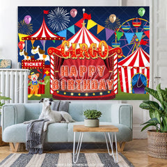 Lofaris Red And White Circo Happy Kids Birthday Party Backdrop
