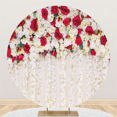 Lofaris Red And White Floral Round Wedding Scenes Backdrop