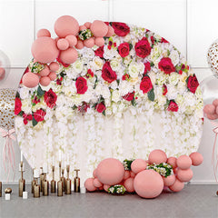 Lofaris Red And White Floral Round Wedding Scenes Backdrop