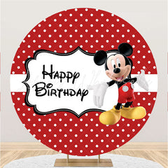 Lofaris Red And White Round Cartoon Mouse Birthday Backdrop