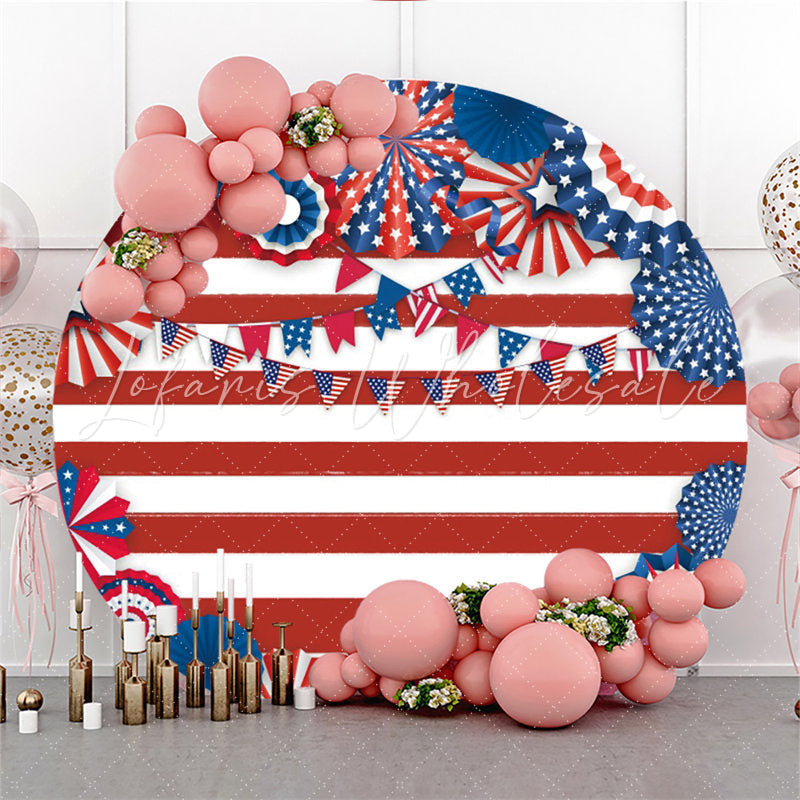 Lofaris Red And White Stripe Independence Day Round Backdrop