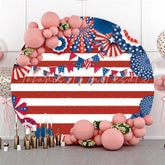 Lofaris Red And White Stripe Independence Day Round Backdrop