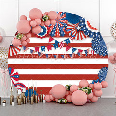 Lofaris Red And White Stripe Independence Day Round Backdrop