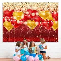 Lofaris Red And Yellow Ballons Glitter Birthday Party Backdrop