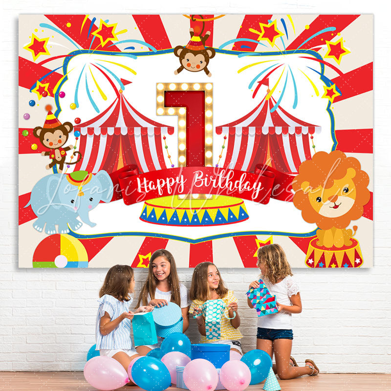 Lofaris Red Animals 1st Happy Birthday Party Backdrop For Boy