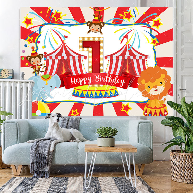 Lofaris Red Animals 1st Happy Birthday Party Backdrop For Boy